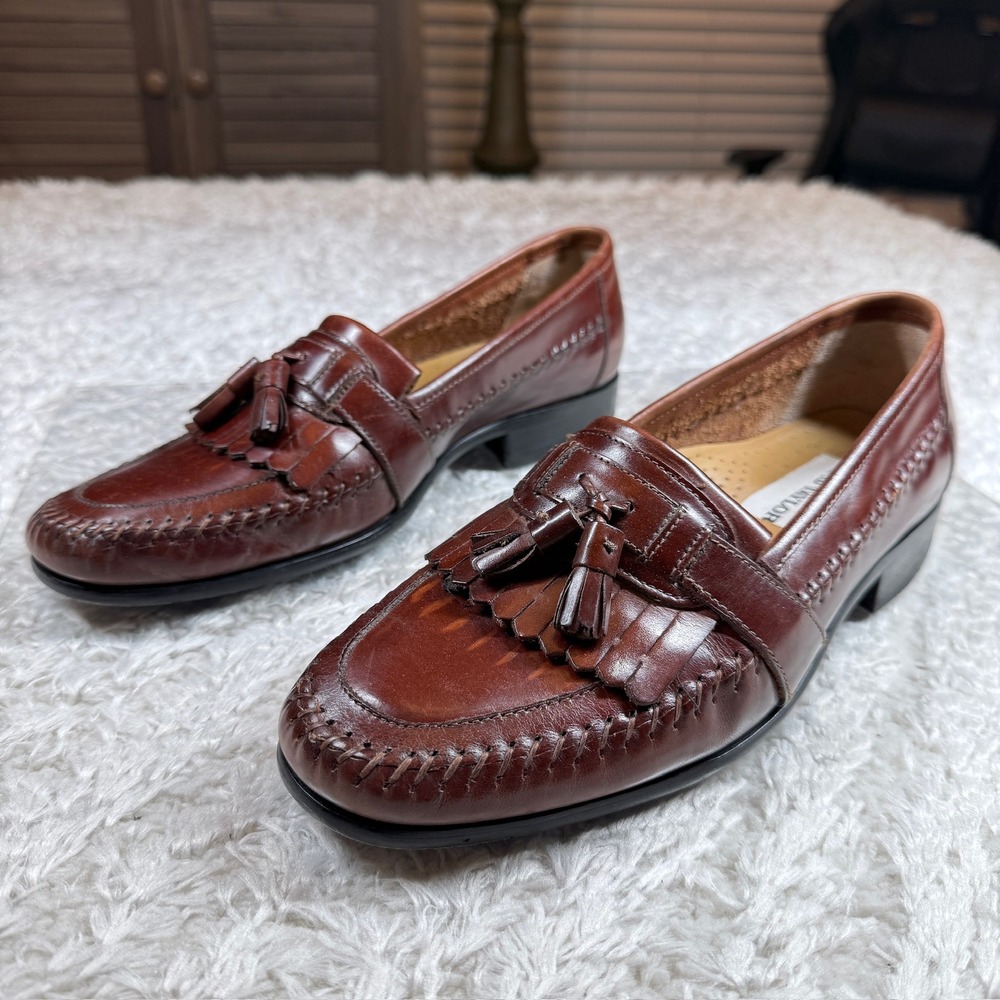 David Taylor Shoes Men's 10M Brown Leather Tassel Loafers Work Preppy Smart